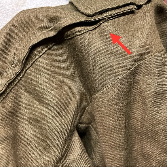 Anthropologie Maeve Utility Flounced Shirt Jacket Top Peplum Cargo Pockets Olive - Picture 4 of 10